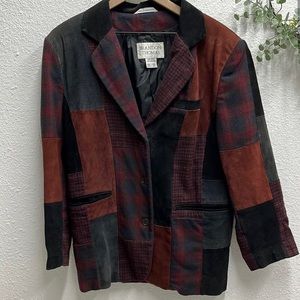 Vintage Patchwork Leather Jacket Color Block 70s Blazer Jacket Unisex Size Large